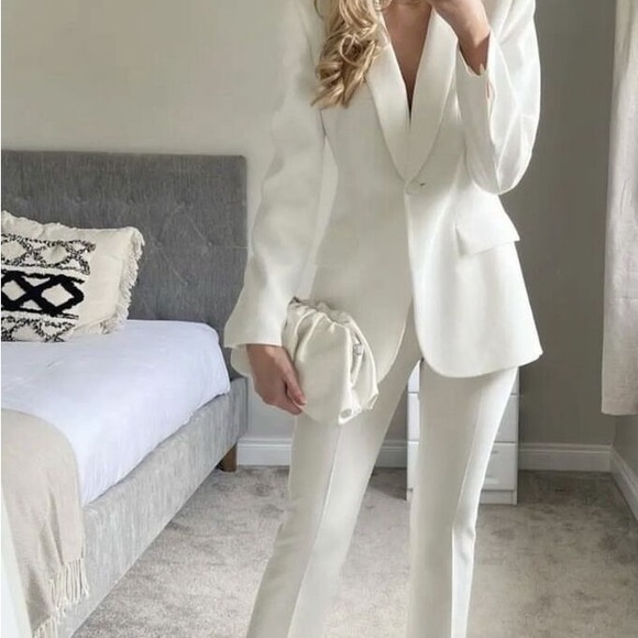 Zara blazer white waisted tailored tuxado suit jacket - Picture 11 of 12